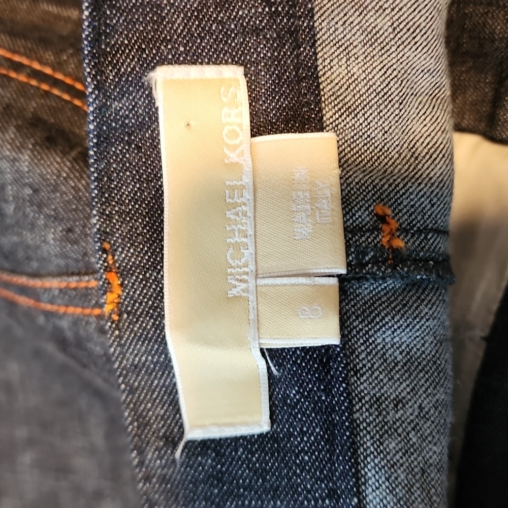 Michael Kors (designer) blue denim skirt tangerine trim-8 - Picture 4 of 7